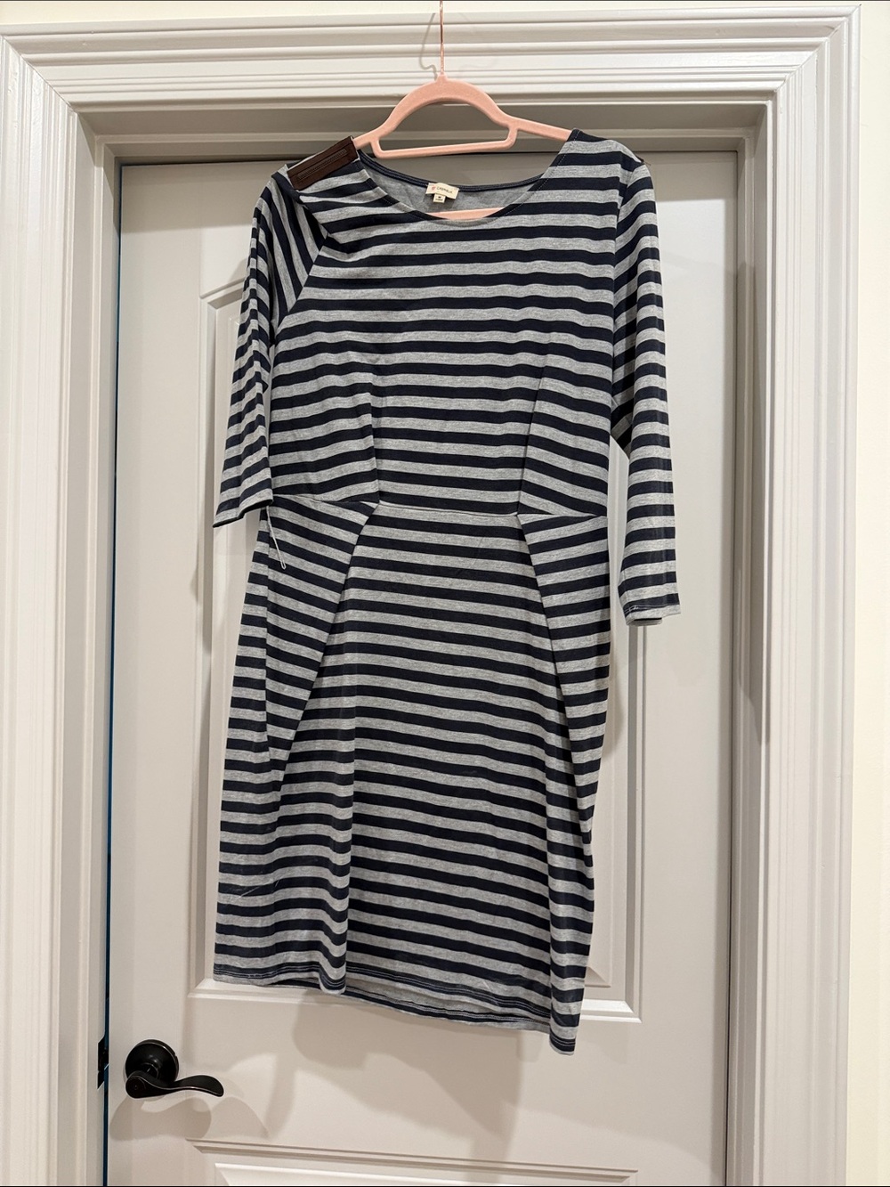 Daniel Cremieux Navy and Gray Striped Long Sleeve Sheath Dress